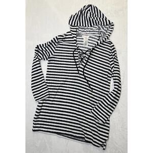La Blanca Hooded Tunic Swim Coverup Women’s Sz S Long Sleeve Lightweight Striped